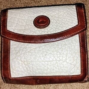 Dooney & Bourke Cream and Brown Leather Trim Fold Wallet
